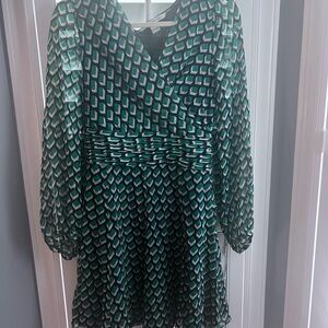 Diane Von Furstenberg Green and Black Midi Dress